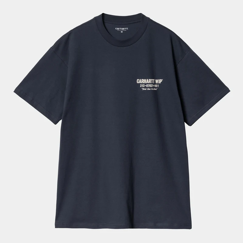 Carhartt WIP Kurzärmliges Herren-T-Shirt „Less Troubles“ – Marineblau
