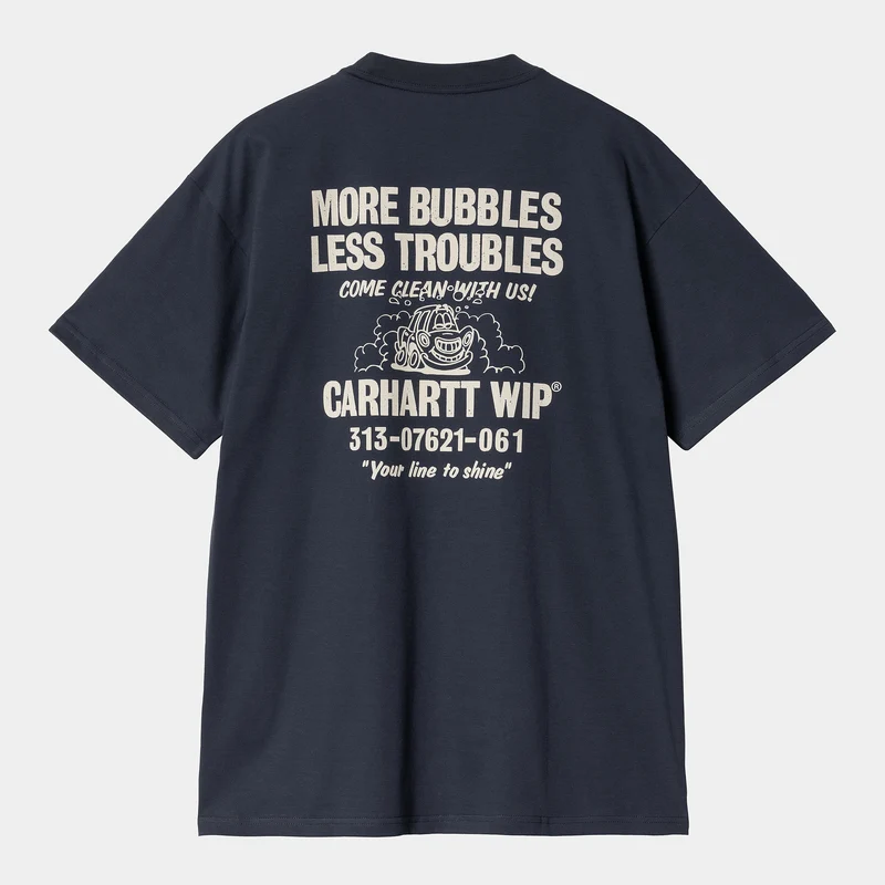 Carhartt WIP Kurzärmliges Herren-T-Shirt „Less Troubles“ – Marineblau