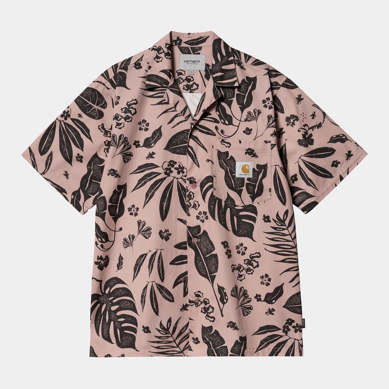 Carhartt WIP Herren Woodblock Kurzarmhemd - Glassy Pink