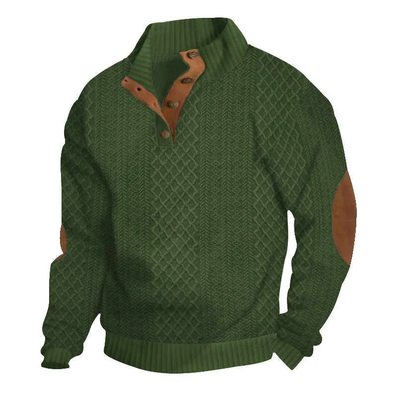 Herren nan grobstrukturierter Halfzip-Strickpullover mit kontrastreicher Knopfleiste und Ellbogenpatches Drune