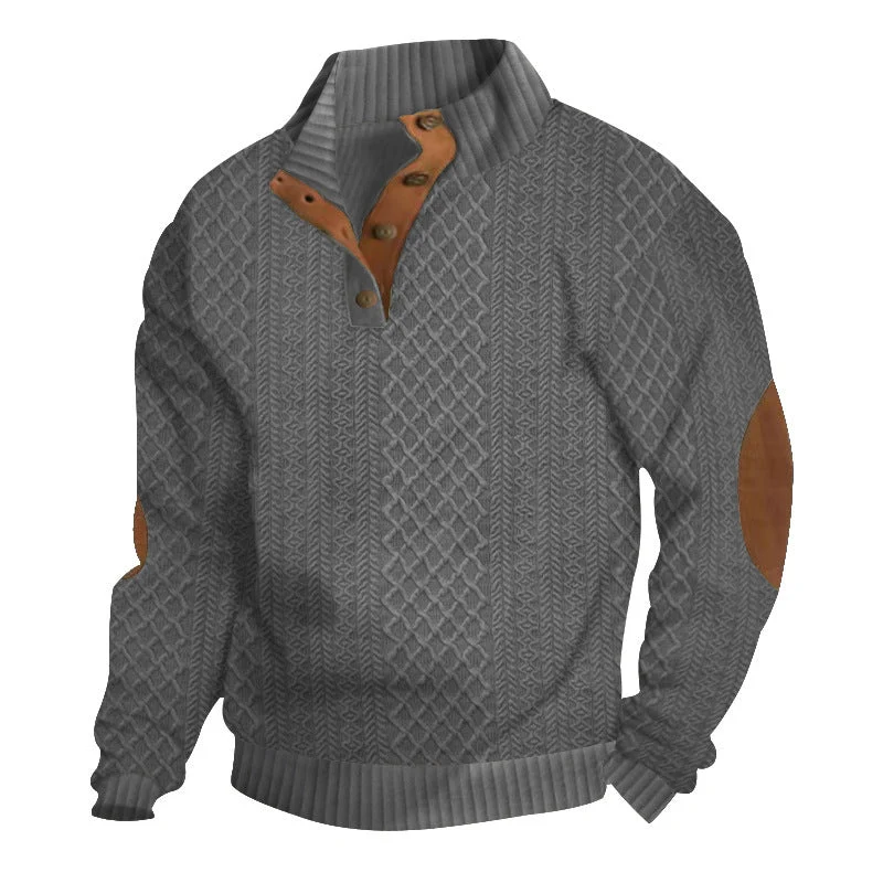 Herren nan grobstrukturierter Halfzip-Strickpullover mit kontrastreicher Knopfleiste und Ellbogenpatches Drune