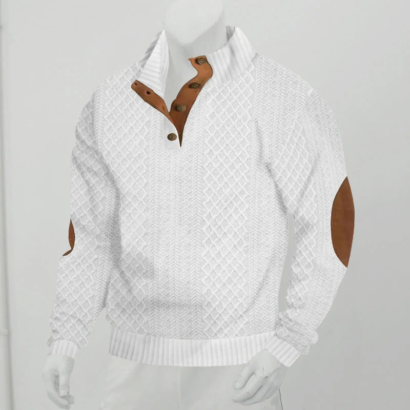 Herren nan grobstrukturierter Halfzip-Strickpullover mit kontrastreicher Knopfleiste und Ellbogenpatches Drune