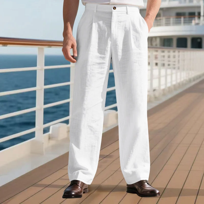 Herren nan elegante Leinenhose mit weitem Bein und Bundfalten Drune