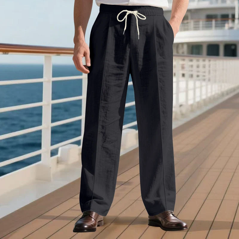 Herren nan elegante Leinenhose mit Bügelfalte Tunnelzugbund und weitem Bein Drune