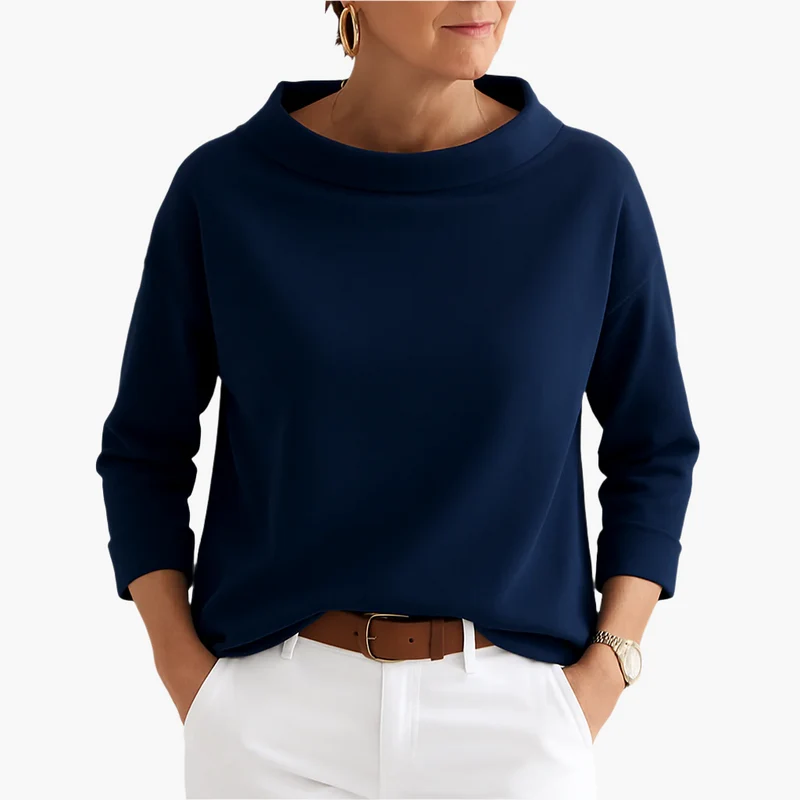 Elegantes Oberteil mit Stehkragen | Damen 3/4-Ärmel Shirt