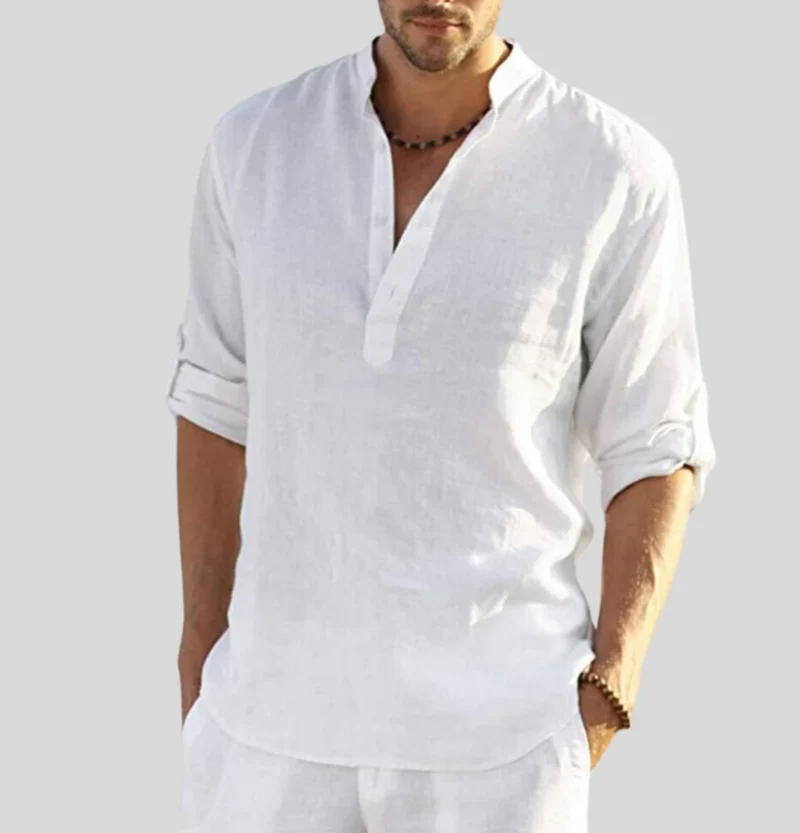 Camicia elegante da uomo | Henley a manica lunga con collo alla coreana