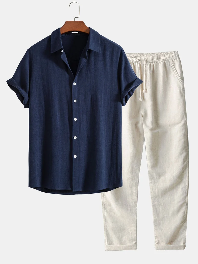 Completo da uomo con camicia a manica corta e pantaloni | Moda casual