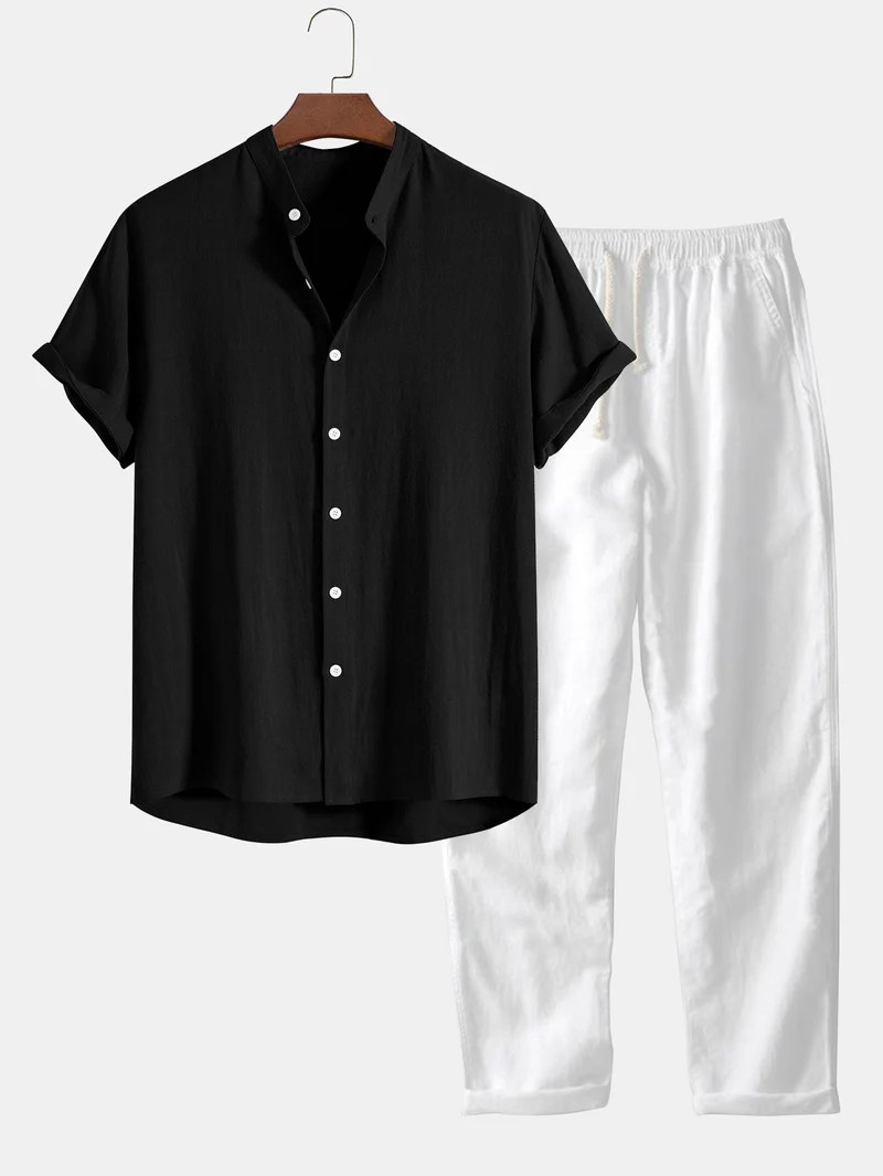 Completo da uomo con camicia a manica corta e pantaloni | Moda casual
