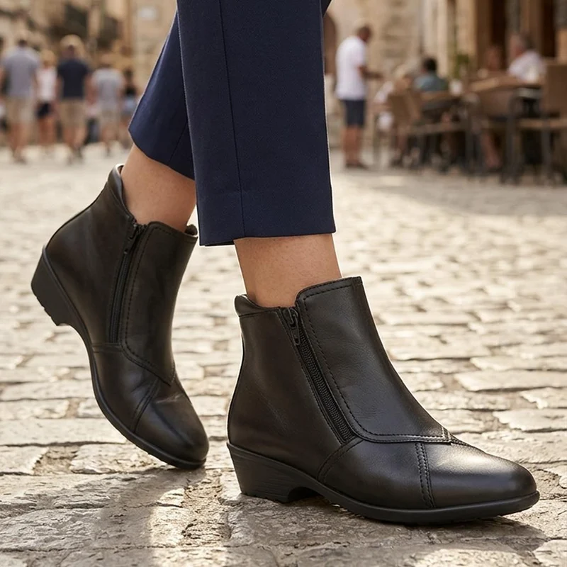 Wide-Fit Leather Ankle Boots - HSKEMP1811 / 146 311 - Black