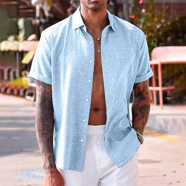 Camicia da uomo in lino manica corta vestibilità ariosa camicia estiva