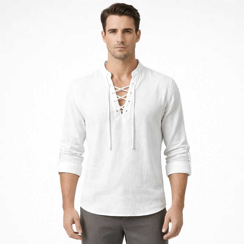 Camicia con lacci e scollo a V da uomo | Camicia estiva da uomo