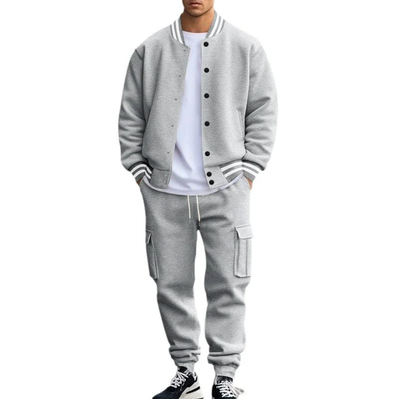 Herren nan College-Bomberjacke mit kontrastbündchen und Cargo-Jogginghose Set Drune