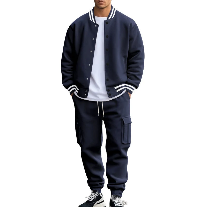 Herren nan College-Bomberjacke mit kontrastbündchen und Cargo-Jogginghose Set Drune