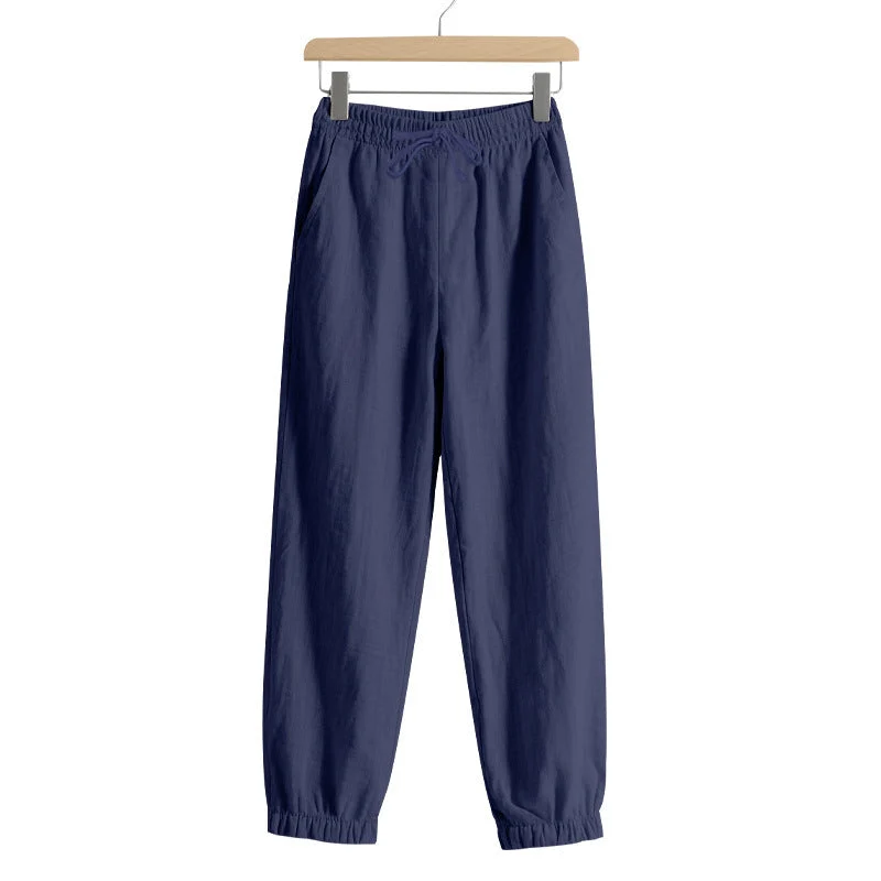 Damen nan relaxed-fit Haremshose aus Leinenmix mit Tunnelzugbund und elastischen Knöchelbündchen Drune