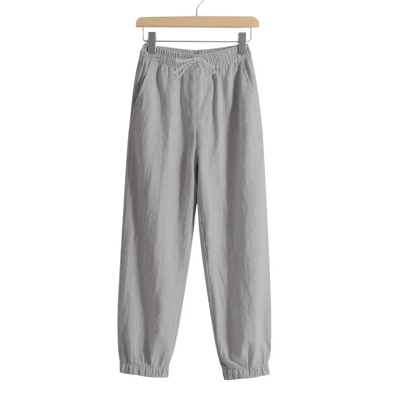 Damen nan relaxed-fit Haremshose aus Leinenmix mit Tunnelzugbund und elastischen Knöchelbündchen Drune