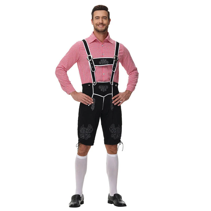 Herren nan traditionelle Trachtenlederhose mit Hosenträgern und Stickereien Drune
