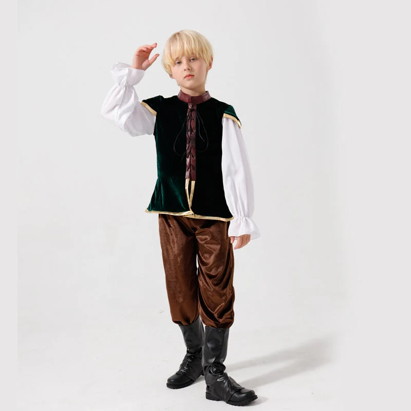 Unisex nan mittelalterliches Kinderkostüm Set mit Samtweste, geraffter Pluderhose und Renaissance-Details Drune