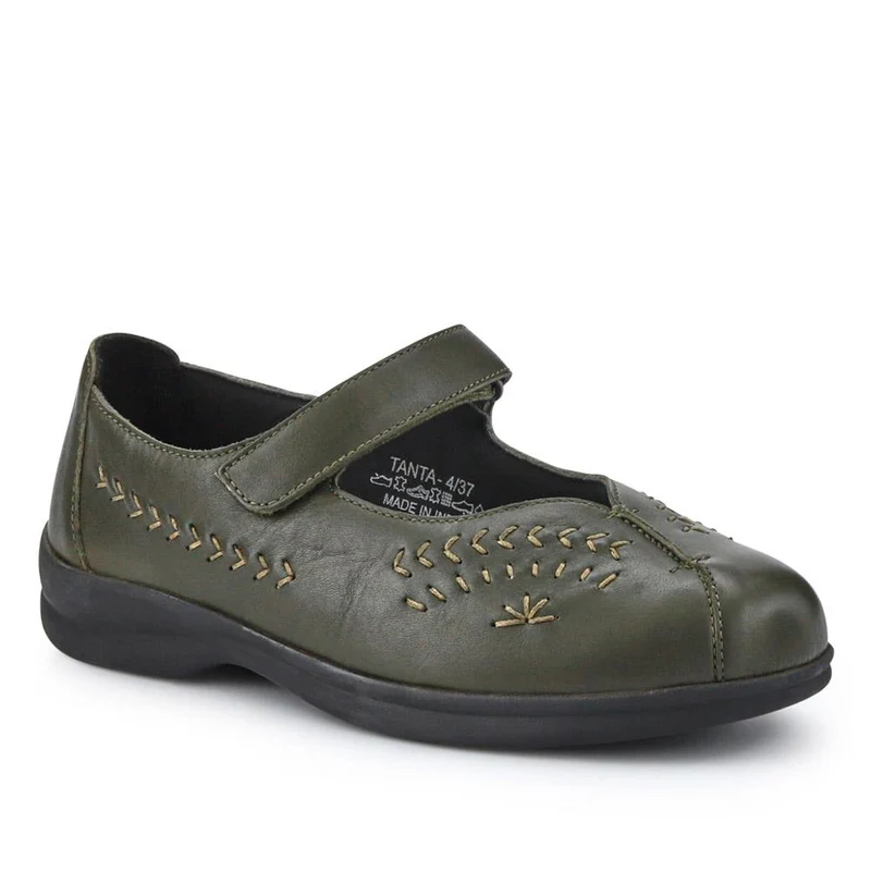 Extra-Wide Leather Mary Janes - TANTA / 327 206 - Khaki