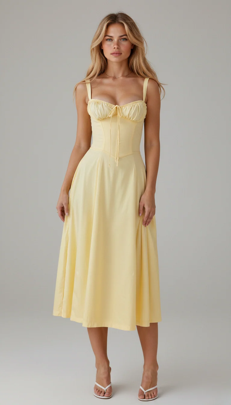 Cerene | Geblümtes Midikleid mit Korsett-Mieder für Damen