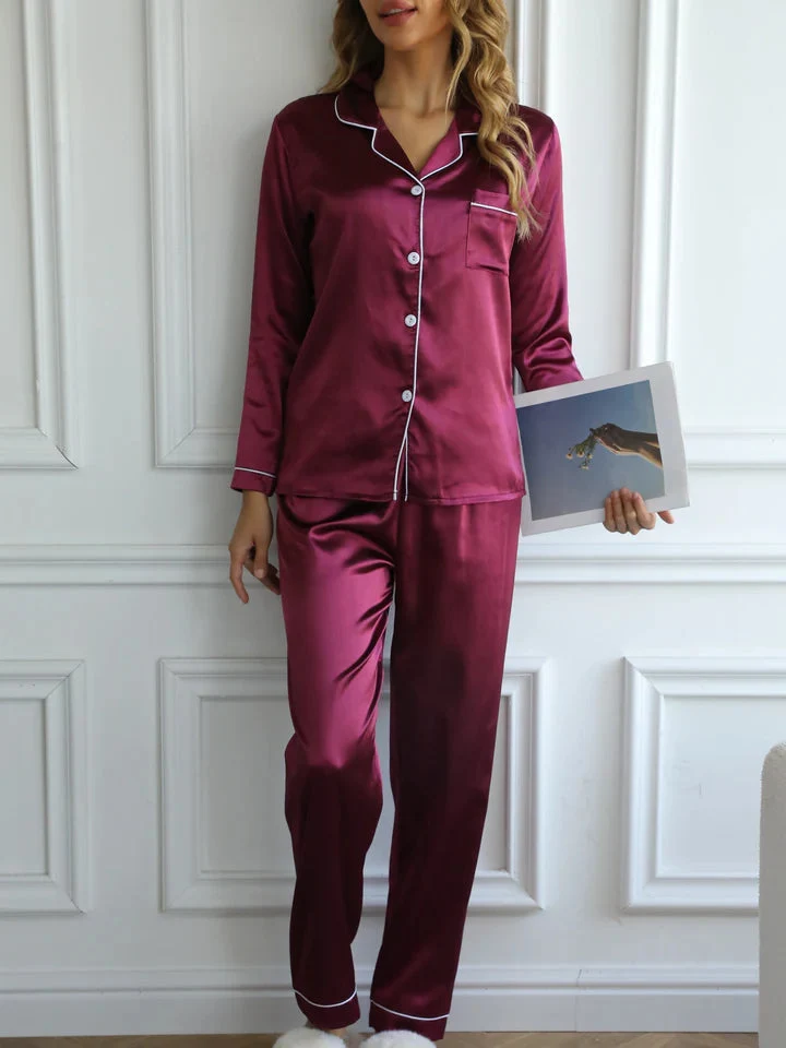 Mirla Satin Pyjama-Set Damen | Elegantes Lounge-Set Langarm