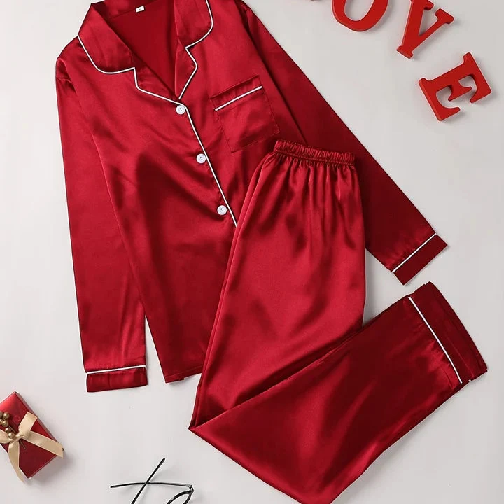 Mirla Satin Pyjama-Set Damen | Elegantes Lounge-Set Langarm