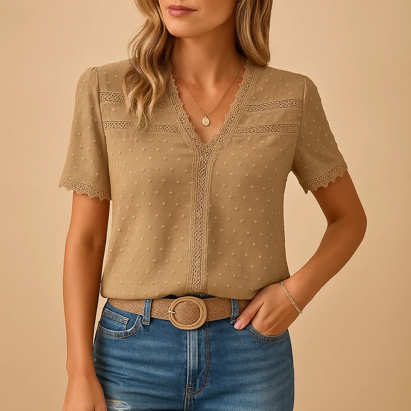 Eirene Damenbluse Mit V-Ausschnitt Und Spitzenbesatz | Blusen