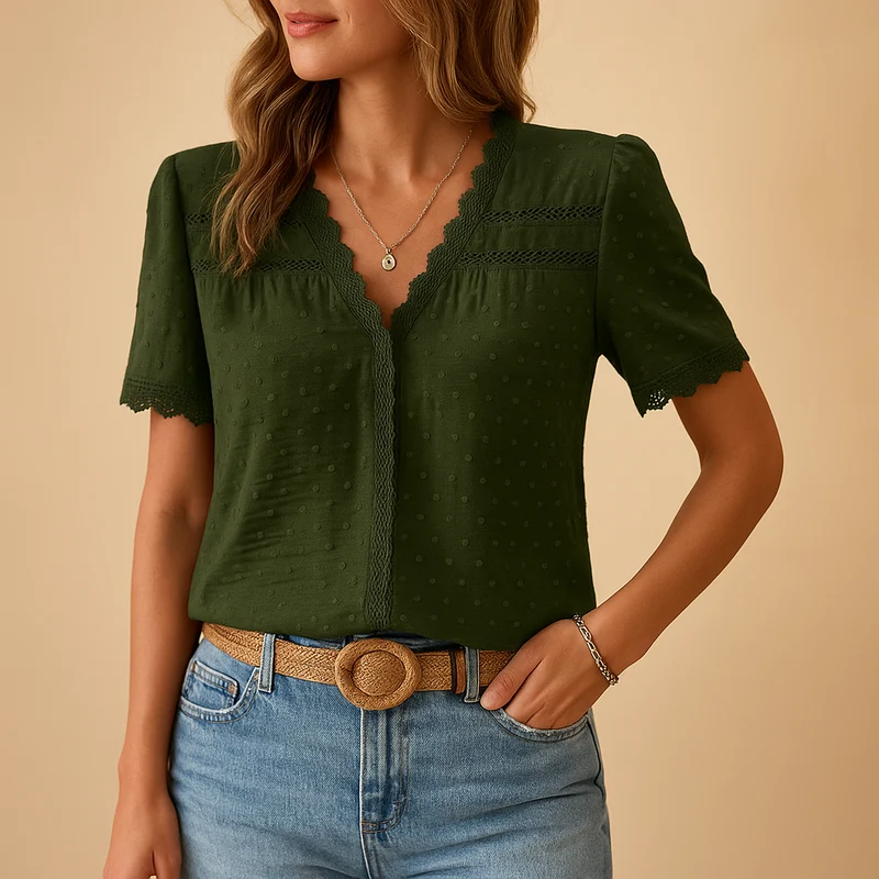 Eirene Damenbluse Mit V-Ausschnitt Und Spitzenbesatz | Blusen