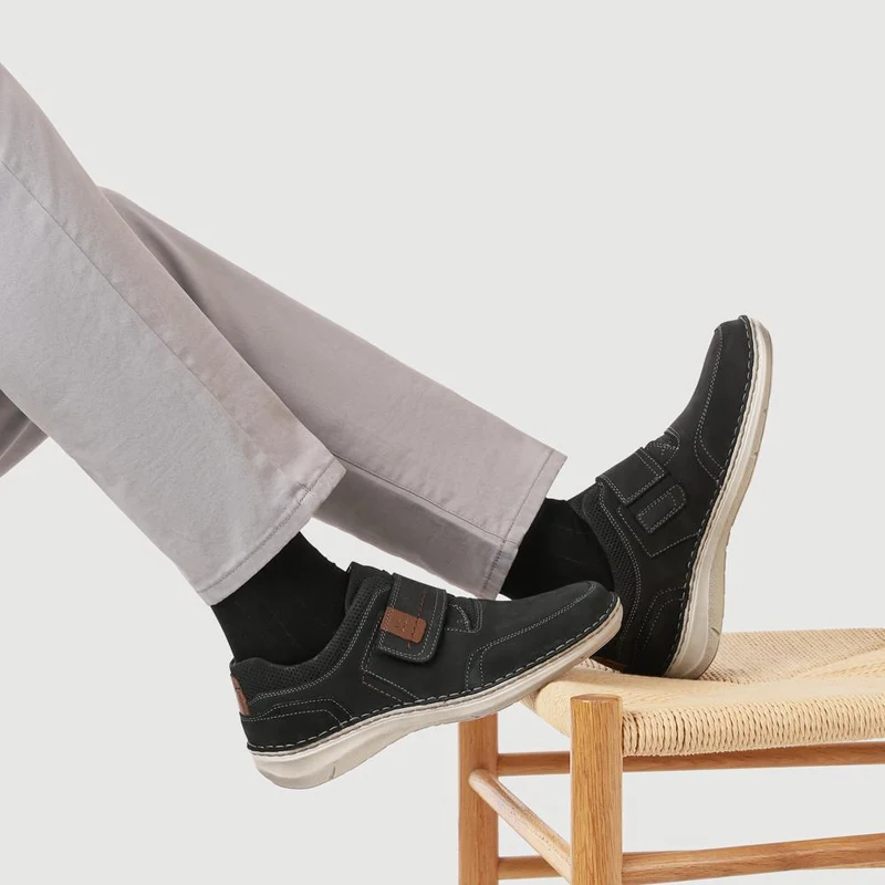 Wide-Fit Leather Touch-Fasten Shoes - JOSEF41507 / 327 047 - Navy
