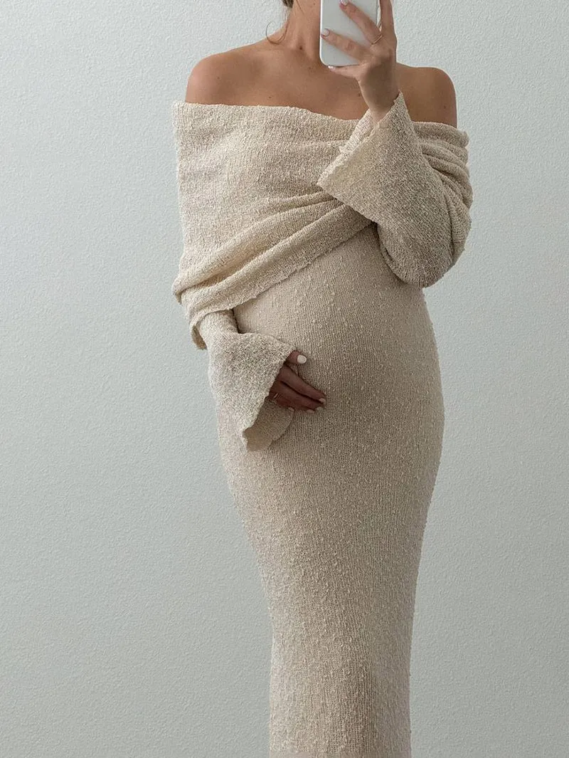 Abito premaman con spalle scoperte da donna maniche lunghe vestibilità regolare