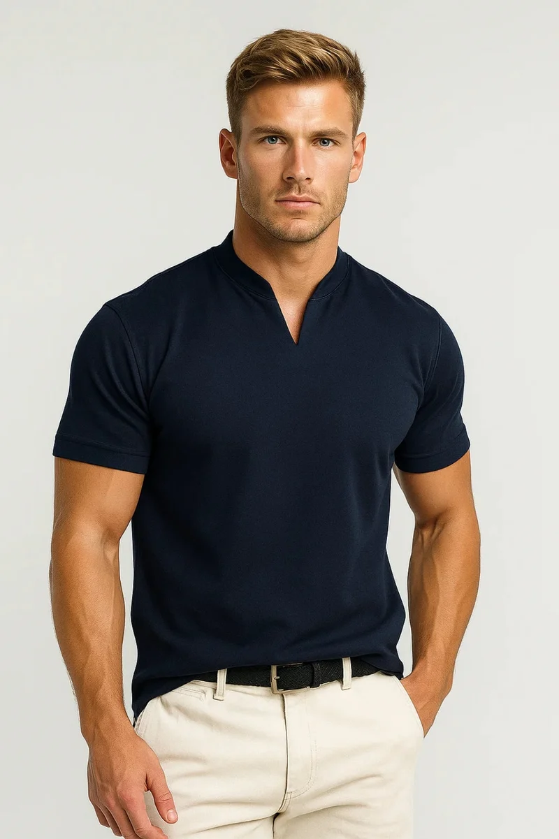 Camicia da uomo slim fit in cotone con colletto diviso