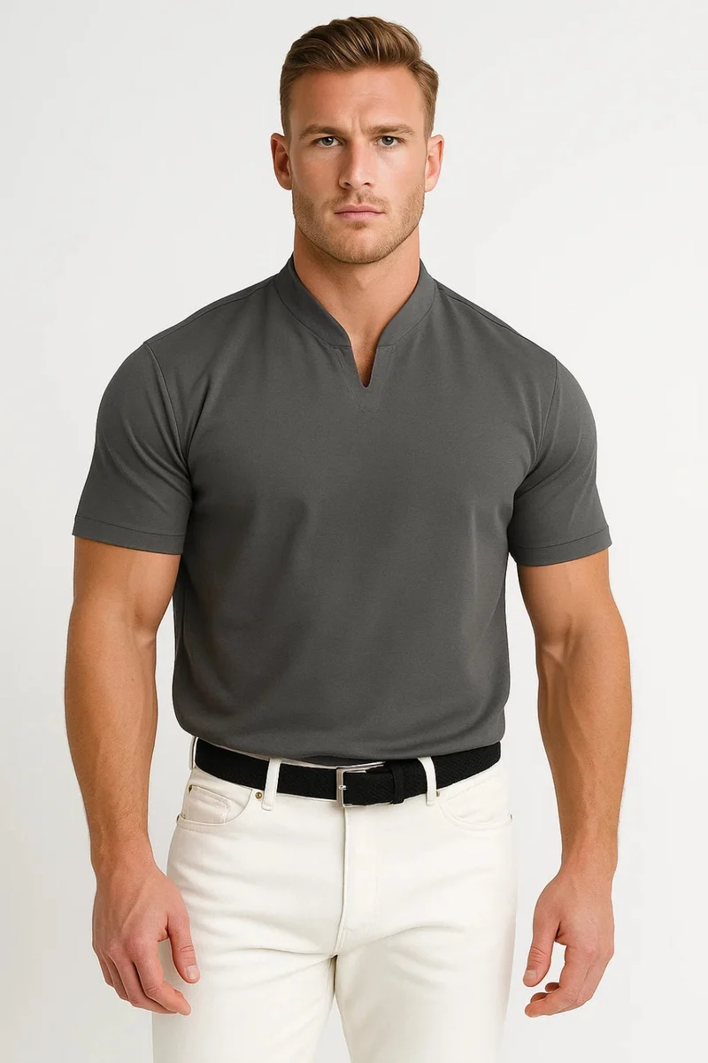 Camicia da uomo slim fit in cotone con colletto diviso