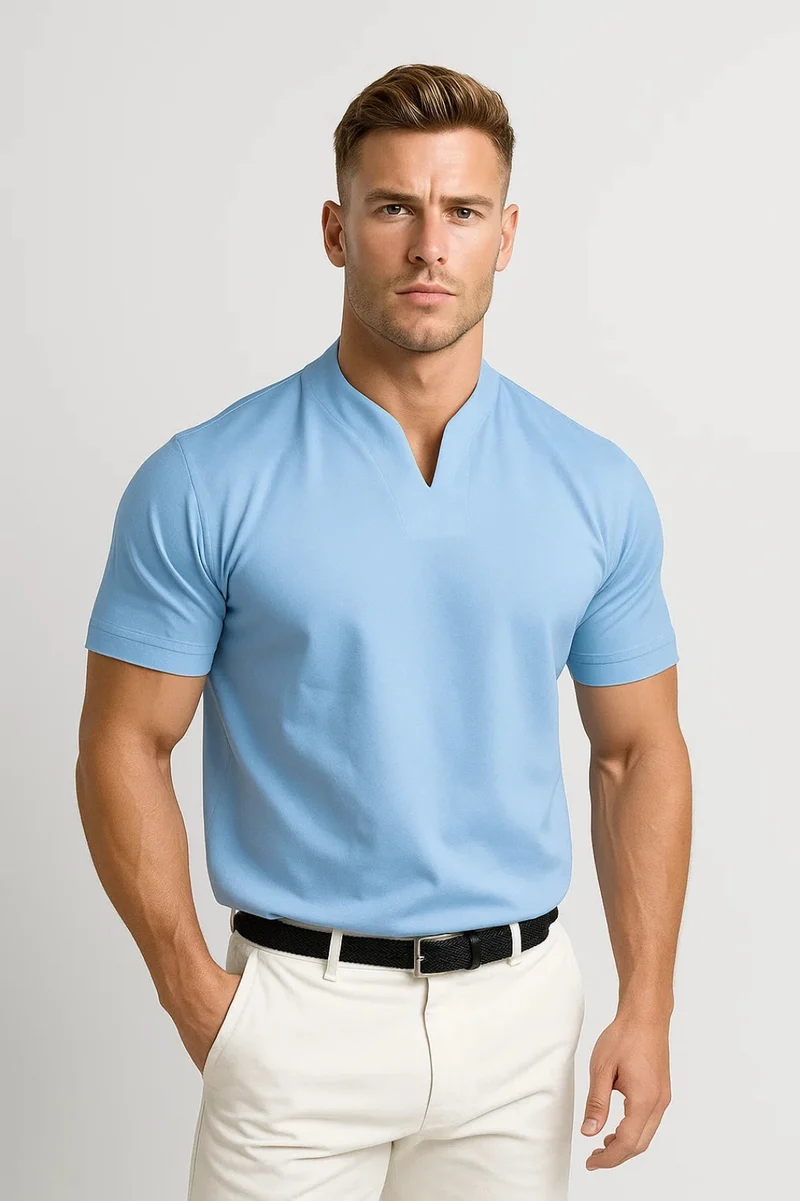 Camicia da uomo slim fit in cotone con colletto diviso