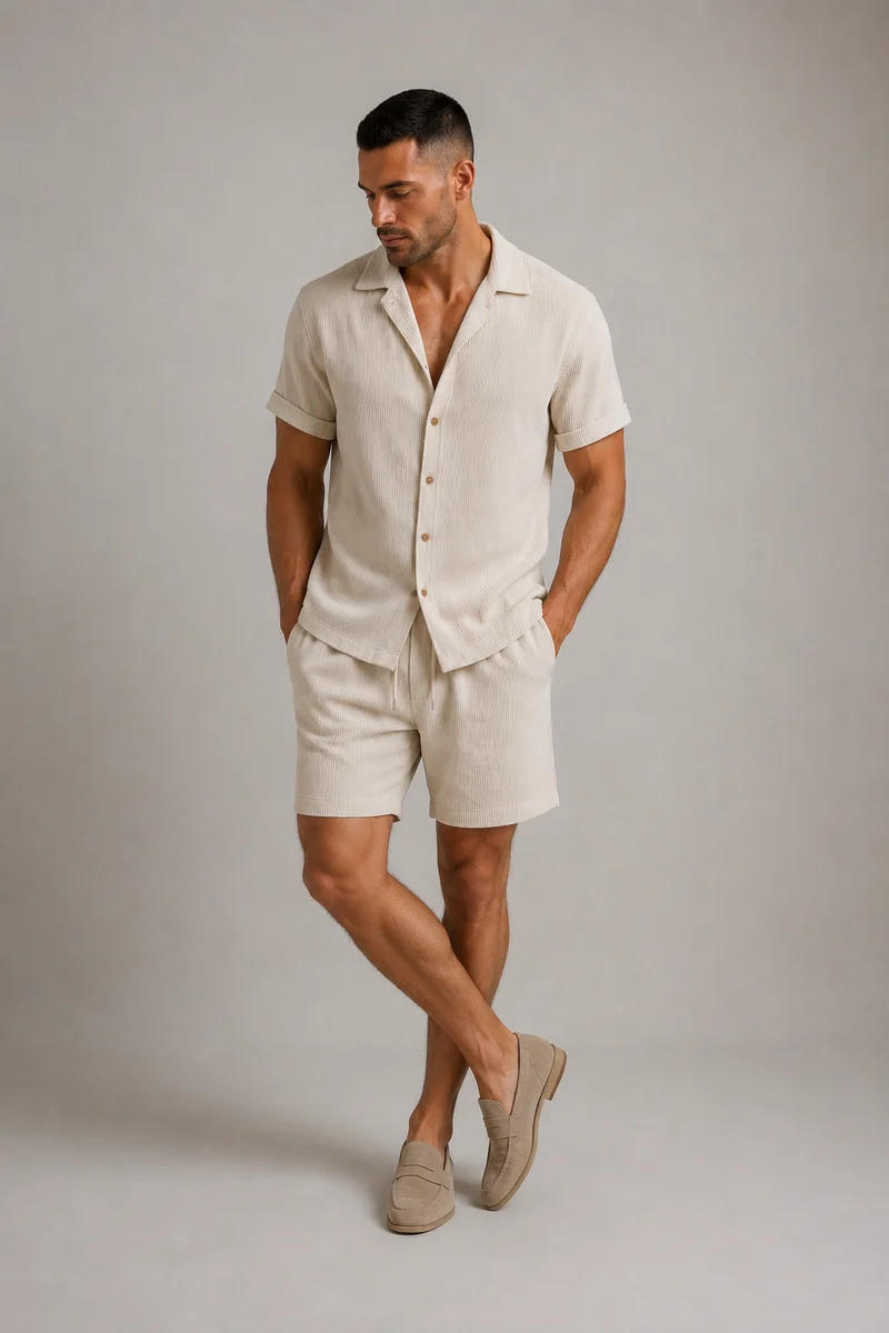 Set leggero estivo di maglietta e pantaloncini da uomo | Outfit casual