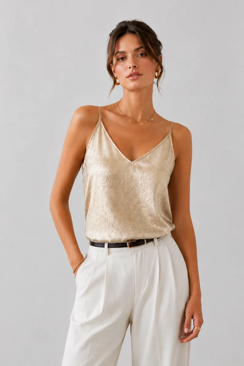Top metallico con scollo a V | Canotta da donna