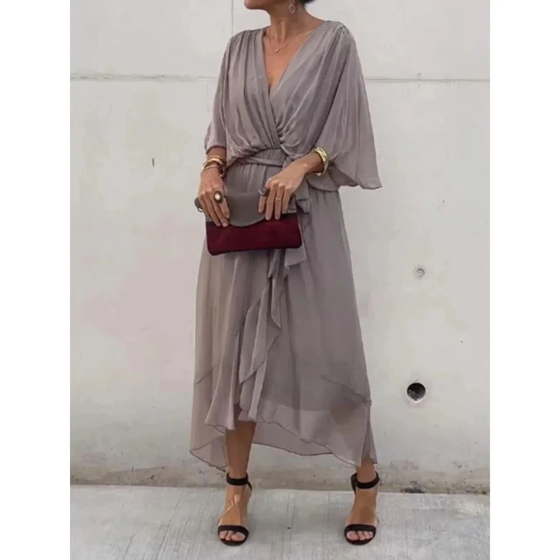 Camila Damen-Midikleid mit V-Ausschnitt und Gürtel