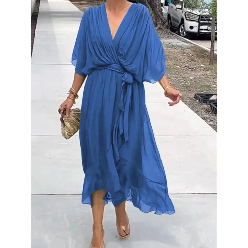 Camila Damen-Midikleid mit V-Ausschnitt und Gürtel