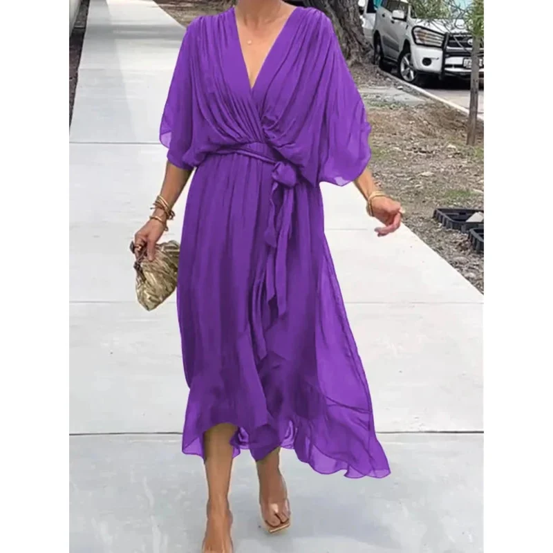 Camila Damen-Midikleid mit V-Ausschnitt und Gürtel