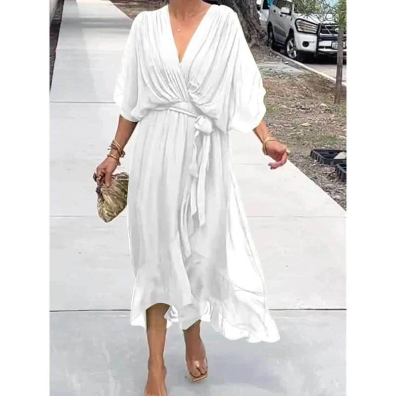 Camila Damen-Midikleid mit V-Ausschnitt und Gürtel