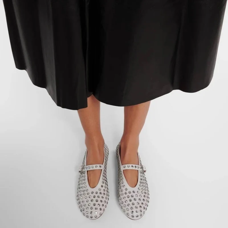 Ballerinas Damen Leder Kristallverziert mit Riemen