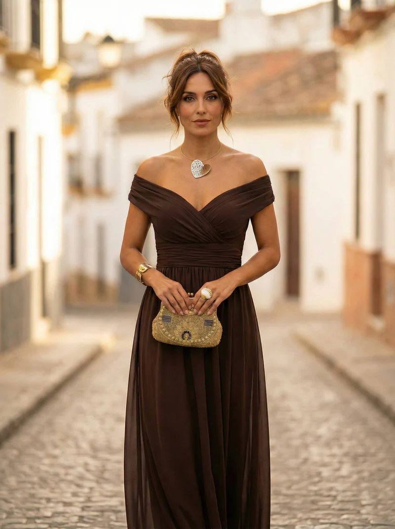 Löwe | Elegantes langes Damenkleid mit V-Ausschnitt