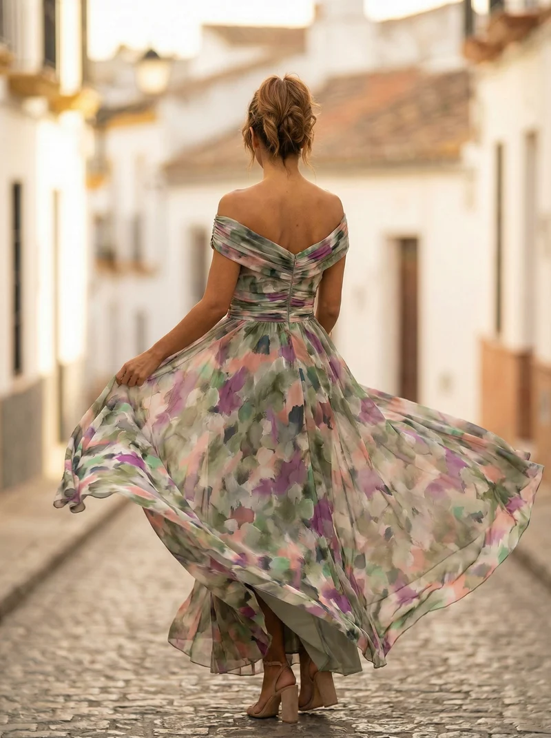 Löwe | Elegantes langes Damenkleid mit V-Ausschnitt