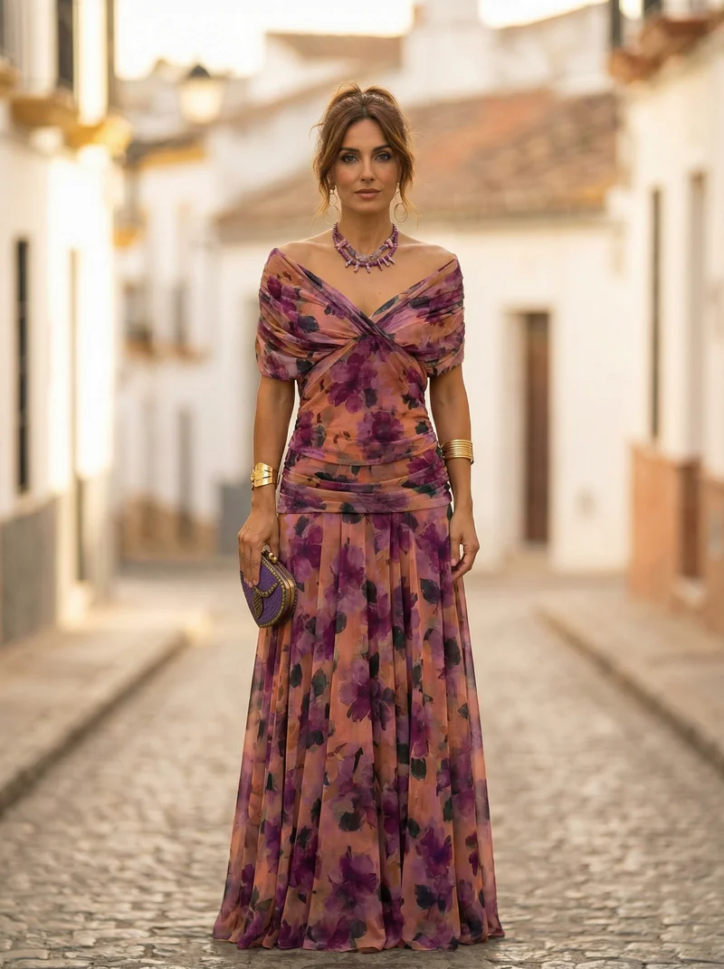 Löwe | Elegantes langes Damenkleid mit V-Ausschnitt