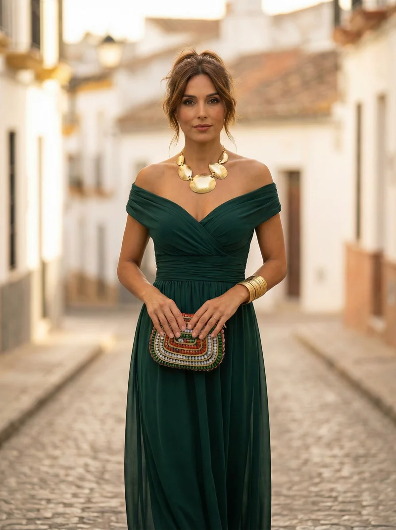 Löwe | Elegantes langes Damenkleid mit V-Ausschnitt