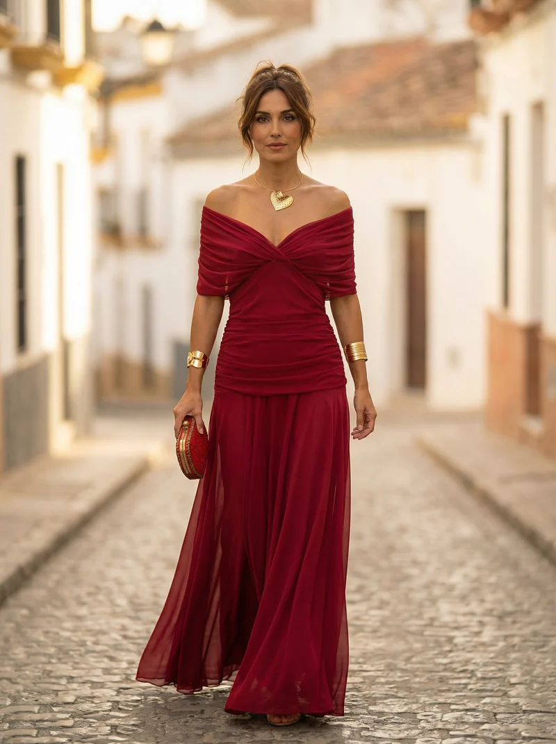 Löwe | Elegantes langes Damenkleid mit V-Ausschnitt