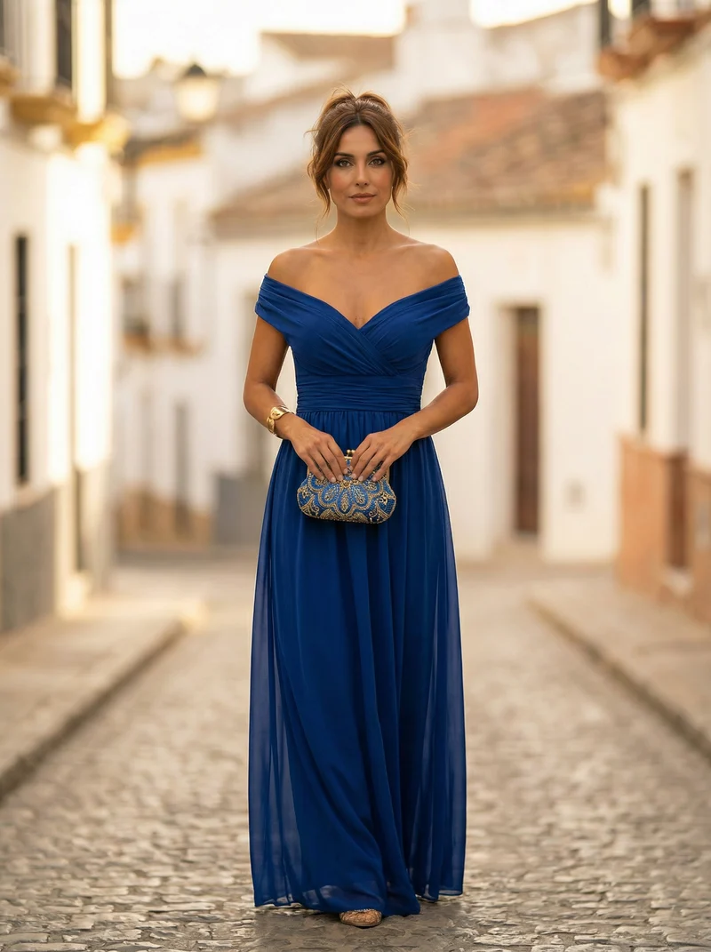 Löwe | Elegantes langes Damenkleid mit V-Ausschnitt