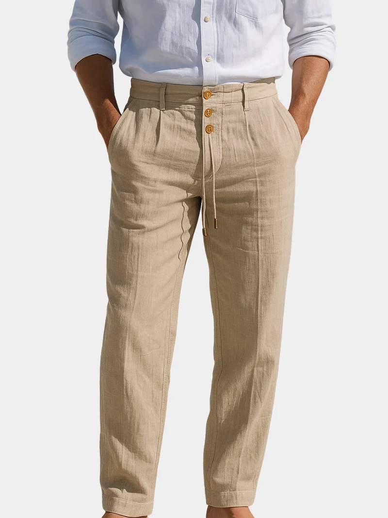 Zarev | Leichte Leinenhose mit Kordelzug und Taschen