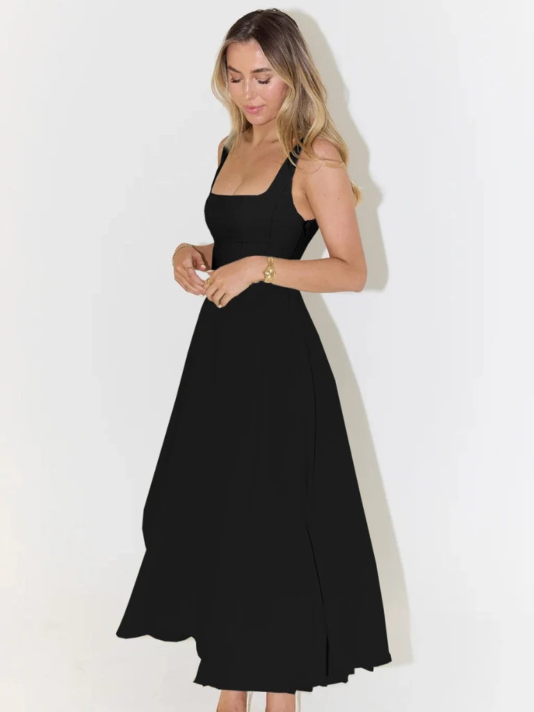 Figurbetontes Midikleid mit Quadrat-Ausschnitt | Damenmode