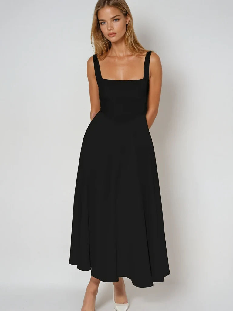 Figurbetontes Midikleid mit Quadrat-Ausschnitt | Damenmode
