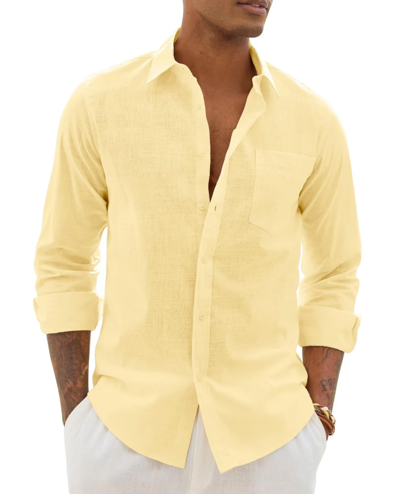Herrenhemd Leichtes Baumwoll-Leinen | Langarmhemd für Herren