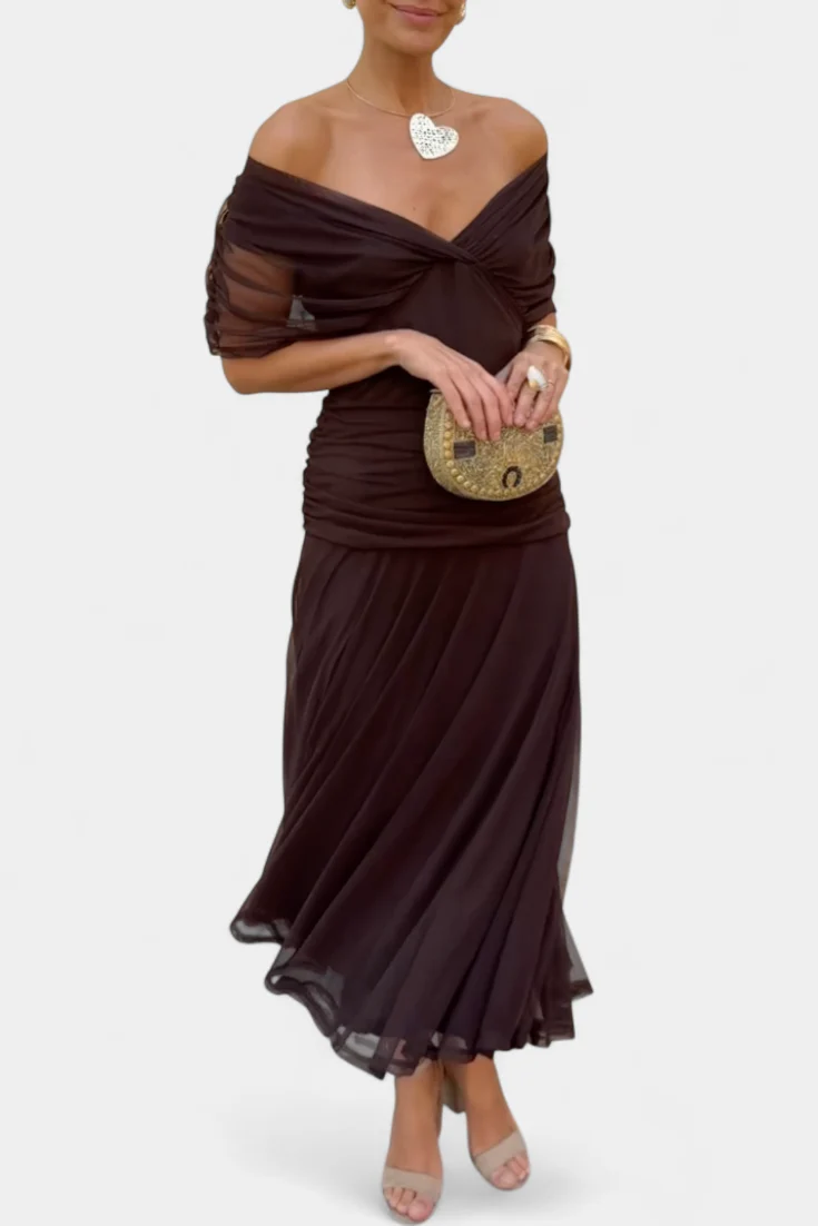 Iselina | Elegantes Maxikleid mit V-Ausschnitt und fließenden Ärmeln